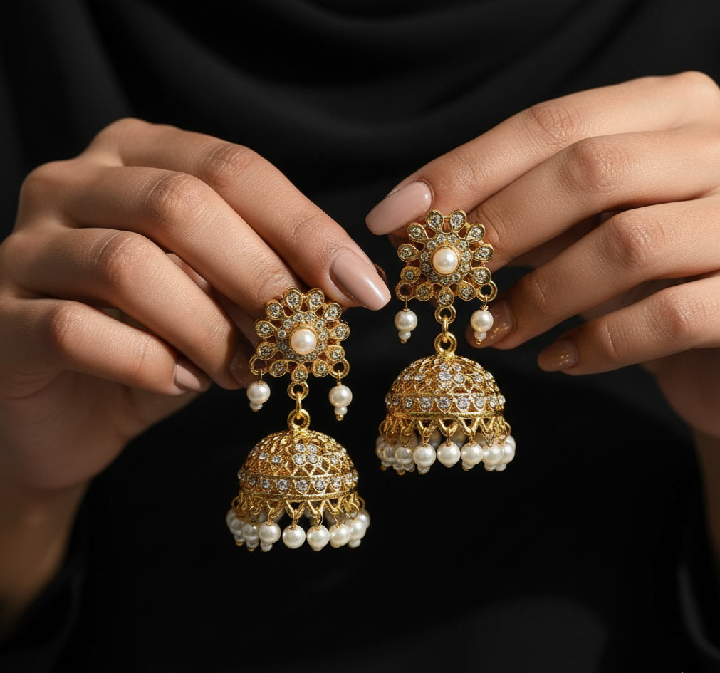 Glamorous Pearl Chandbali Earrings