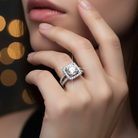 Elegant Cushion Halo Moissanite Ring – Timeless Sparkle
