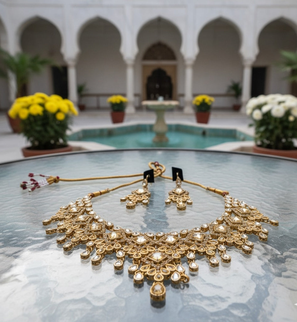 Timeless Elegance: Mughal-Inspired Gold Necklace & Earring Set