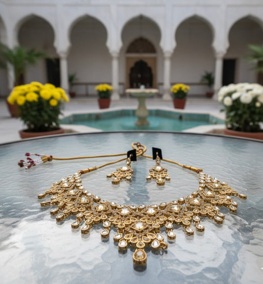 Timeless Elegance: Mughal-Inspired Gold Necklace & Earring Set