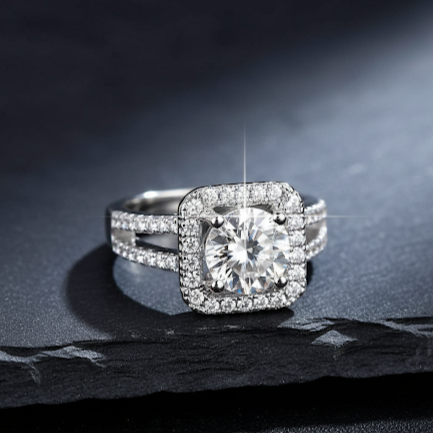 Elegant Cushion Halo Moissanite  Ring – Timeless Sparkle